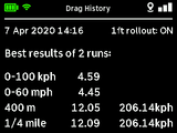 RaceBox Drag Session History